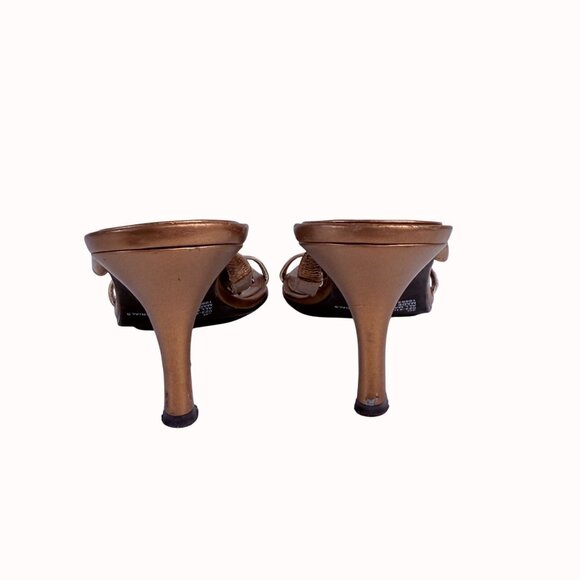 Bronze Strappy Sandals Peacock Rhinestone Accents Kitten Heels Size 8 By MixIt - Picture 6 of 14